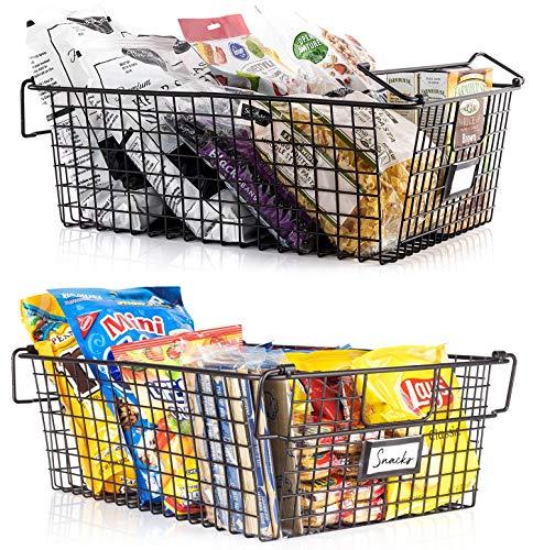 Gorgeous Stackable XXL Wire Baskets For Pantry Storage and Organization - Set of 2 Pantry Storage Bins With Handles - Large Metal Food Baskets Keep Your Pantry Organized