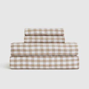European Linen Sheet Set - King (Cafe Gingham)