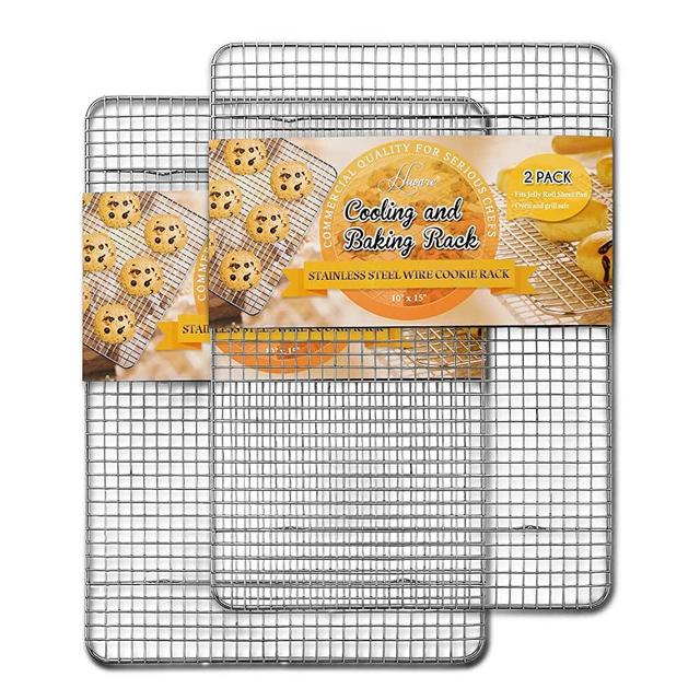 Hiware 2-Pack Cooling Racks for Baking - 10" x 15" - Stainless Steel Wire Cookie Rack Fits Jelly Roll Sheet Pan, Oven Safe for Cooking, Roasting, Grilling