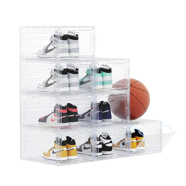 OMOPIN US 15 Clear Entryway Shoe Storage Boxes Stackable XXL, 8 Pack Clear Shoe Boxes Stackable for Closet, Drop Front Large Plastic Shoe Containers Collecting Sneakers
