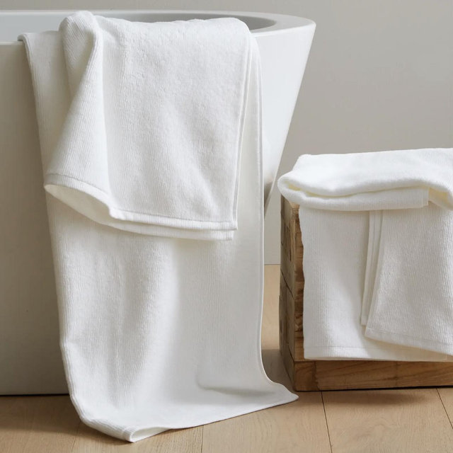 Turkish Ribbed Quick Dry Bath Towel (Set of 2) in White