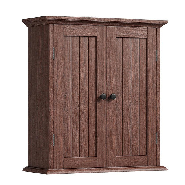 ChooChoo Bathroom Wall Cabinet, Over The Toilet Space Saver Storage Cabinet, Farmhouse Medicine Cabinet with 2 Doors and Adjustable Shelves, Cupboard, Walnut