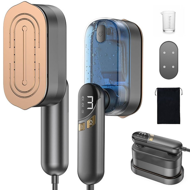 LOXP 2-in-1 Hand Held Steamer Iron for Clothes, 1000W Travel Steamer with Ceramic Soleplate, 9s Fast Heat-Up, Leak-Proof 170mL Tank, Self-Clean, Portable Wrinkle Remover for Home & Travel, 120V, Black