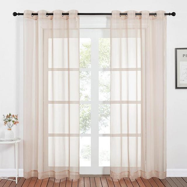 NICETOWN Taupe Sheer Curtains 96 inches Long, Grommet Voile Textured Airy Sheer Window Treatments Elegant & Chic for Bedroom/Living Room, W54 x L96, 2 Panels