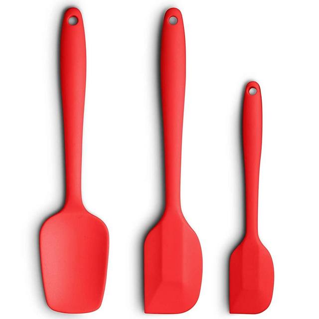 Silicone Spatula 3-piece Set, Ergonomic Handle High Heat-Resistant Spatulas, Non-stick Rubber Spatulas with Stainless Steel Core, Red