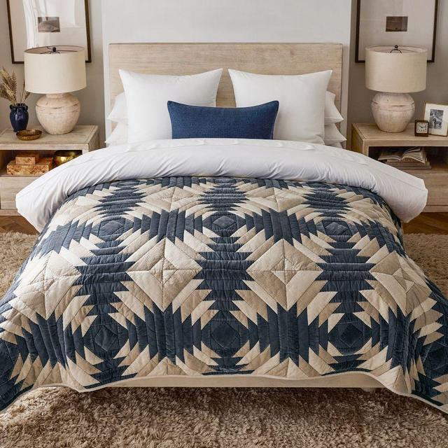 Aubrey Velvet Patchwork Quilt, Steel Blue, King/Cal.King