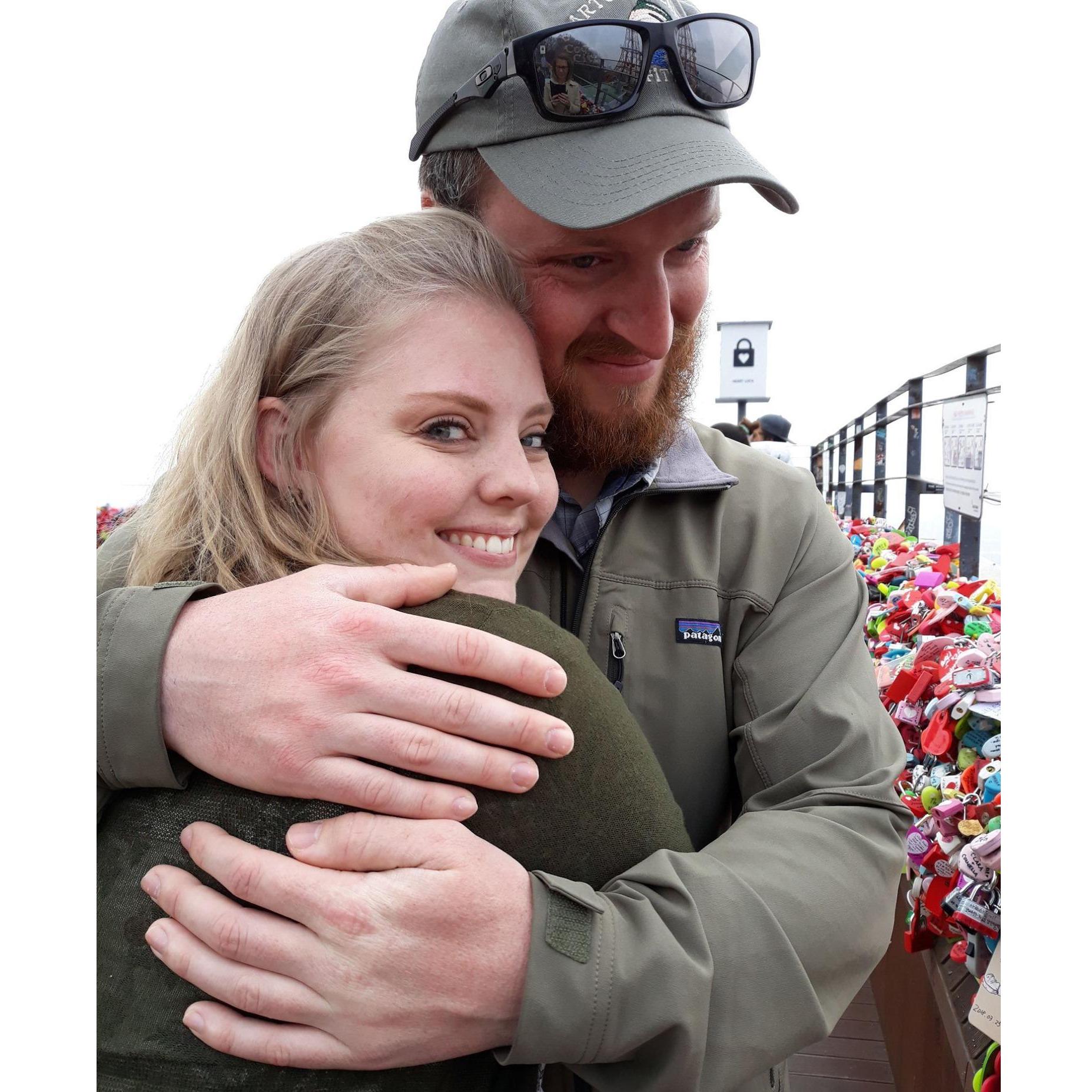 Right after Joe proposed with a Love Lock in Seoul, South Korea!