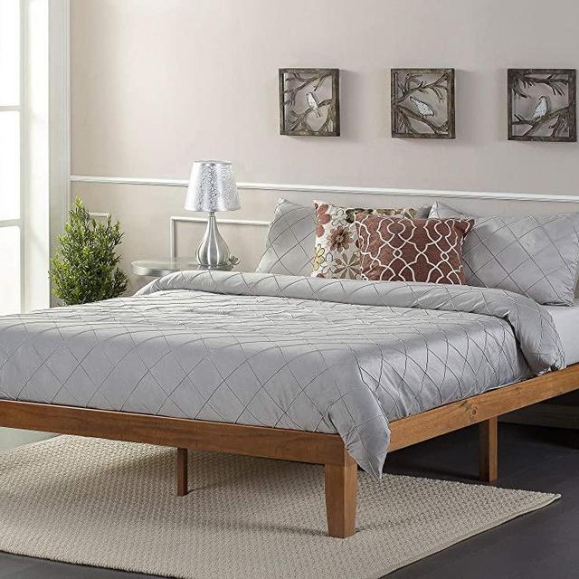Zinus Alexia 12-Inch Standard Wood Platform Bed in Rustic Pine Finish, Queen - No Boxspring Needed, Wood Slat Support