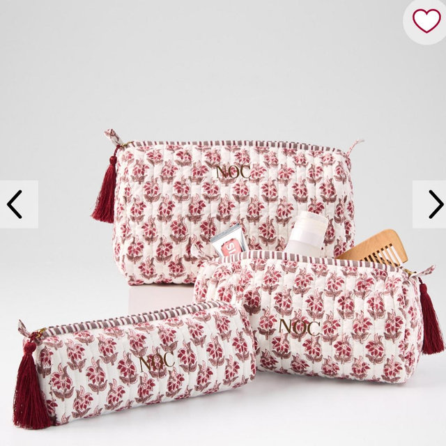 Block Print Quilted Cosmetic Pouch, Set of 3
