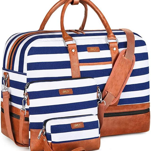 Weekender Bag Large Overnight Bag for Women Canvas Travel Duffel Bag Carry On Tote with Shoe Compartment 21" for Women & Men 3Pcs Set