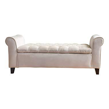 Christopher Knight Home Living Berggren Ivory New Velvet Armed Storage Bench, 19.5" D x 50.00" W x 19.25" H