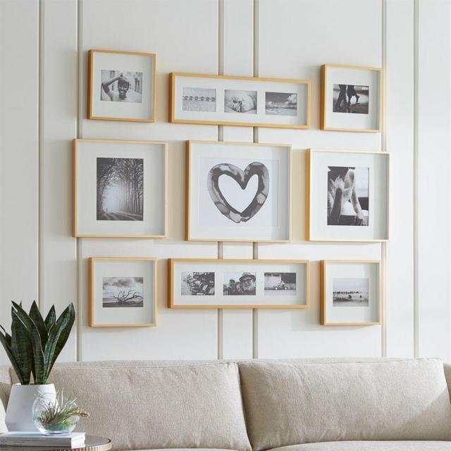 Brushed Brass Picture Frame Gallery, Set of 9