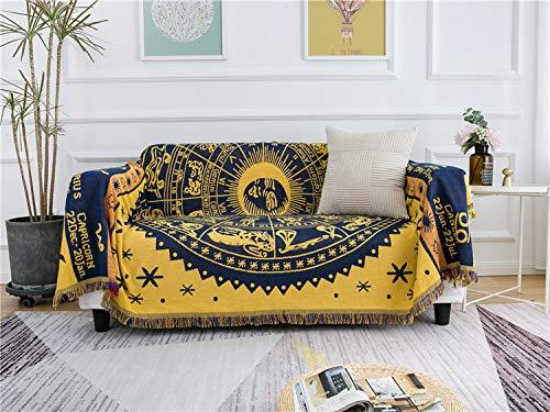 MayNest Boho Woven Throw Blanket Reversible Cotton Bohemian Tapestry Hippie Room Decor Witchy Astrology Zodiac Celestial Constellation Carpet Bed Chair Couch Sofa Cover Double Sided (Yellow, 71"x91")