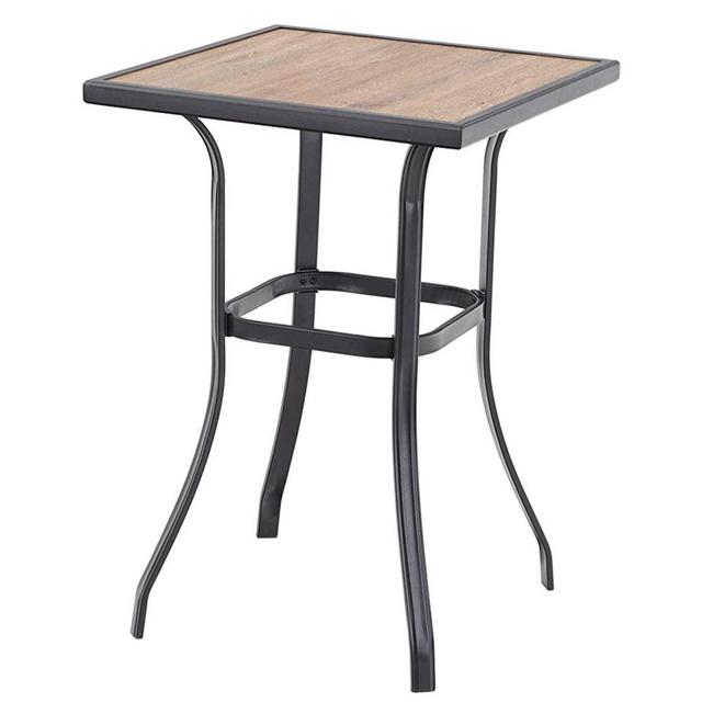 PHI VILLA Patio Bar Table, Outdoor Bar Height Bistro Table with Wooden-Like Top & Metal Frame