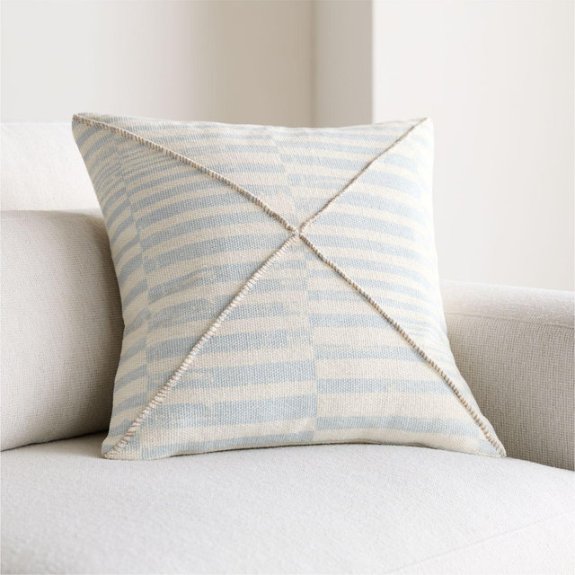 Clare Mudcloth Stripe 20"x20" Pale Blue Throw Pillow with Down-Alternative Insert