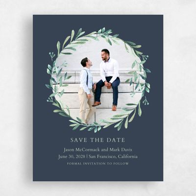 Grayed Navy, Grey Wedding Save the Date - Eastwick Wreath