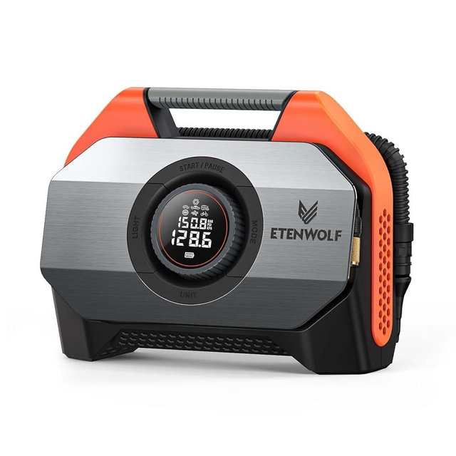 ETENWOLF VORTEX S6 Tire Inflator Portable Air Compressor for Heavy-duty Vehicle, Cordless Air Pump for Car & Inflatables with 19200 mAh Battery, 100% Duty Cycle & Dual Cylinder Bike Pump, Vivid Orange