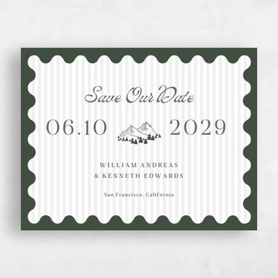 Evergreen, Grey Wedding Save the Date - Marquesas Landscape