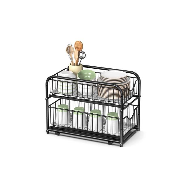 SONGMICS Pull Out Cabinet Organizer, 2-Tier, 2 Sliding Basket Drawers, Ink Black