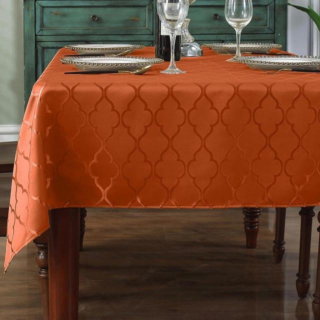 SASTYBALE Christmas Fall Tablecloth Burnt Orange Damask Fabric Table Cloth, Water Resistant & Washable Table Cover for Autumn Kitchen Dining (Rectangle/Oblong, 60" x 120" (10-12 Seats), Rust)