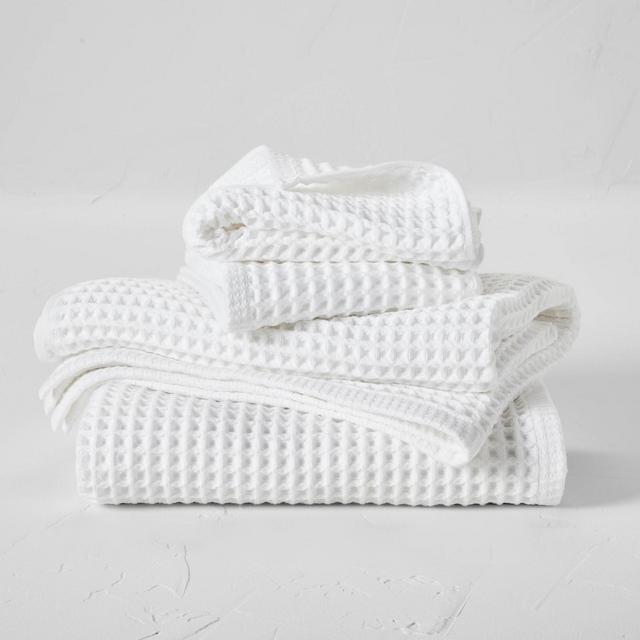 4pc Decorative Waffle Bath Towel Set White - Casaluna™