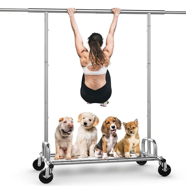 HOKEEPER Clothes Rack, Clothing Racks for Hanging Clothes Heavy Duty Garment Rack Rolling Coat Rack with Lockable Wheels Portable Closet, for Bedroom, Living Room, Laundry, Balcony