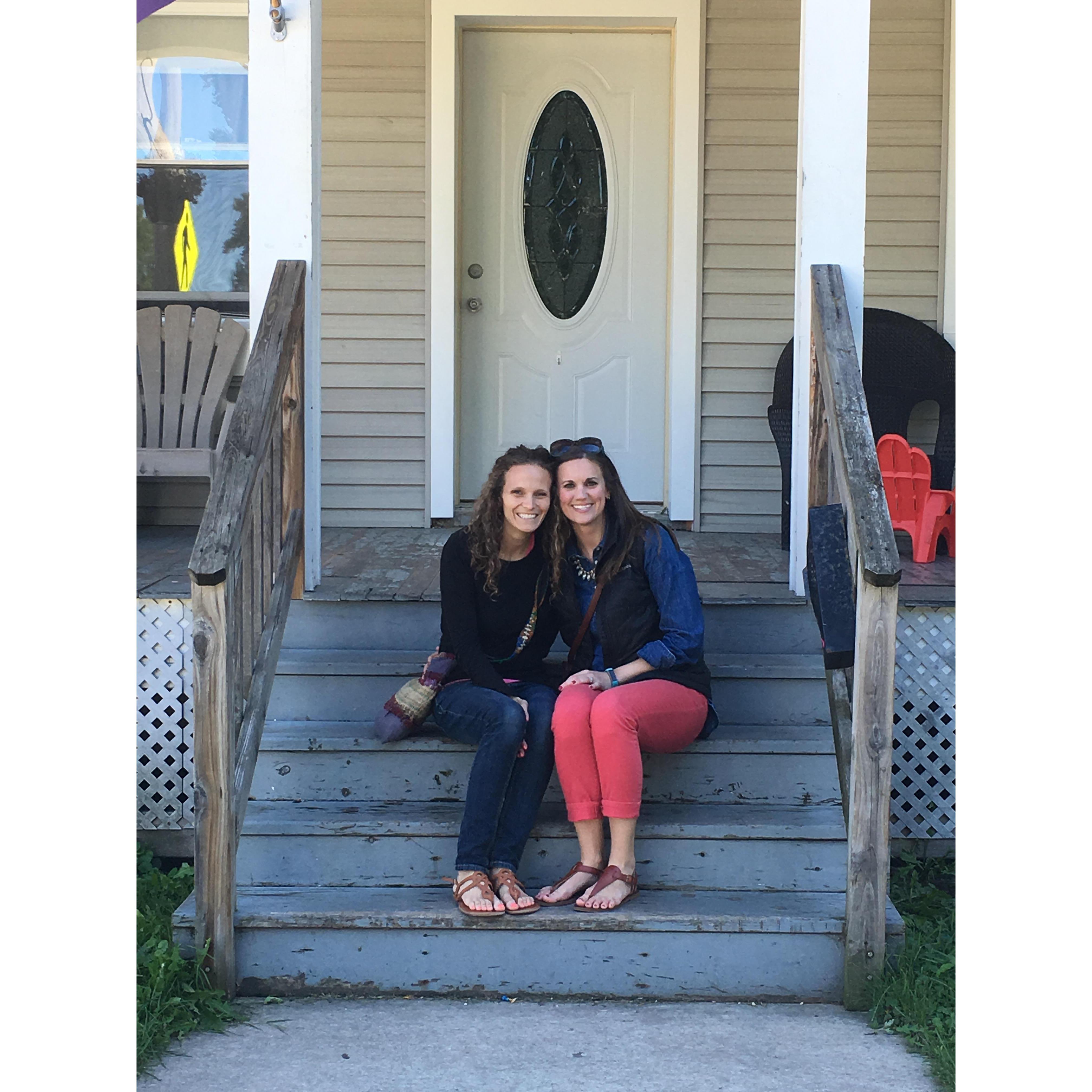 On the front steps of the house where Core lived her senior year at St. Norbert College - 701 3rd Street.