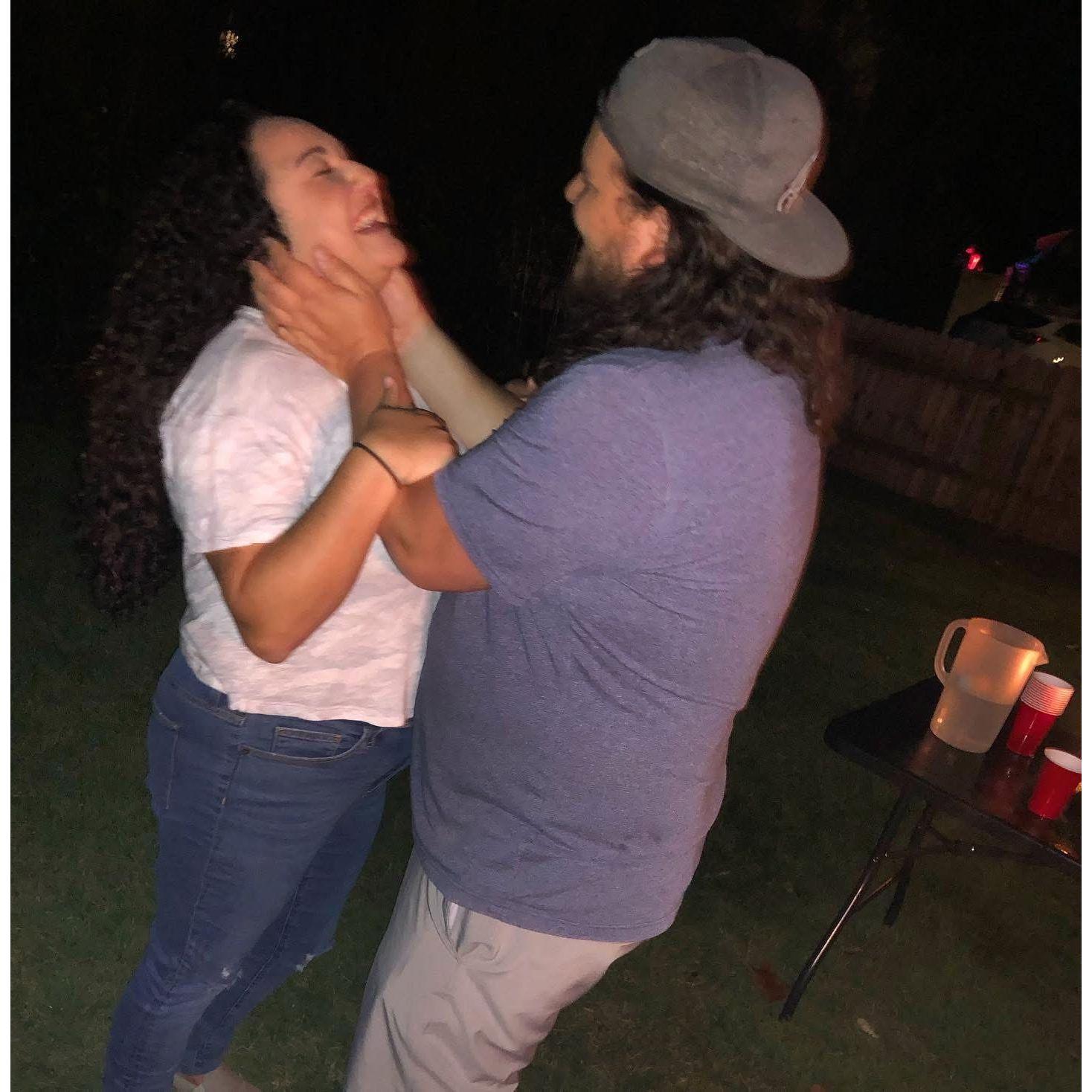 This is right after Chris dropped to one knee.... to tie his shoe in Kevin and Cassie's backyard.