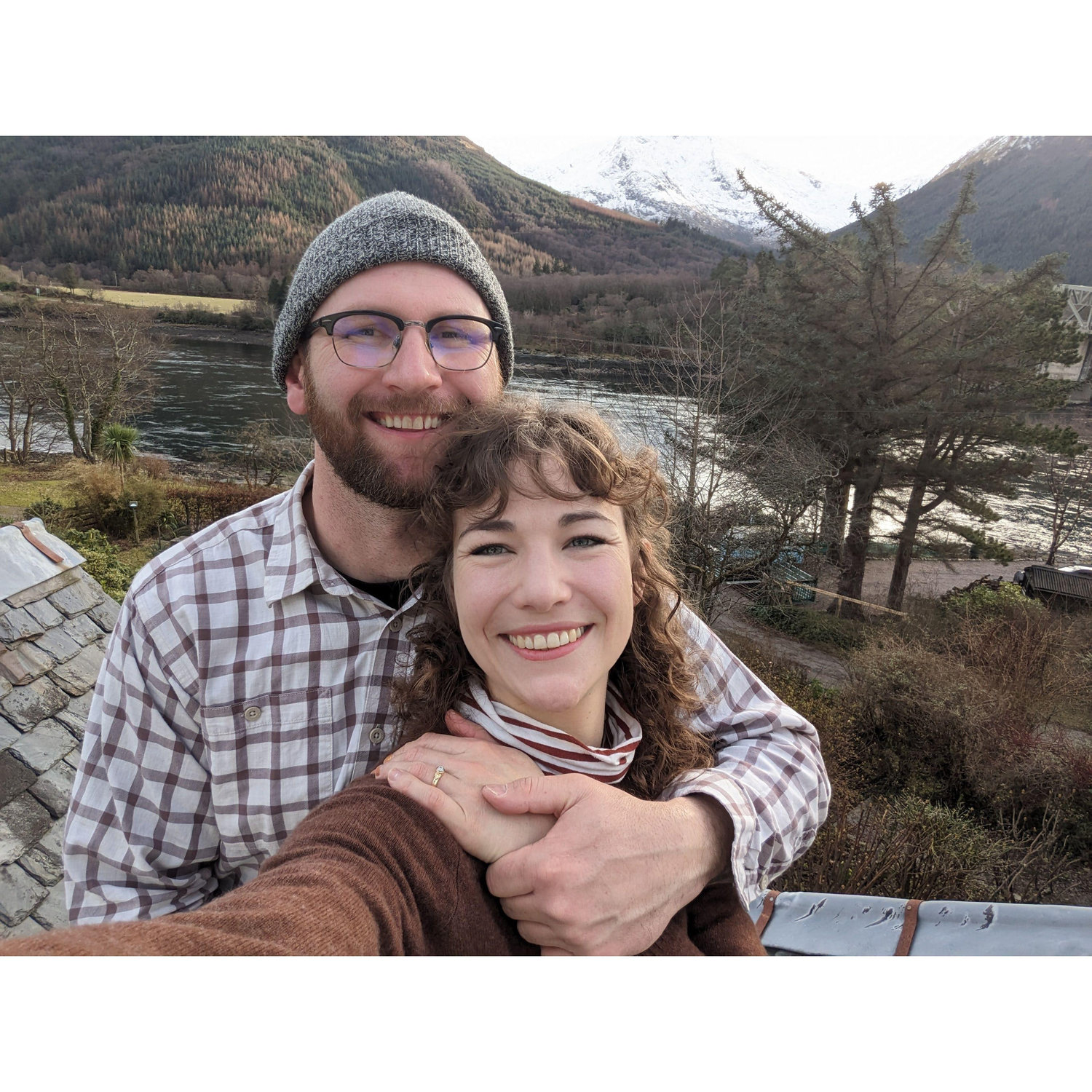Proposal day: 2/26/2024. He said "will you marry me?" on a river in the Three Sisters peaks of Glencoe, Scotland <3
