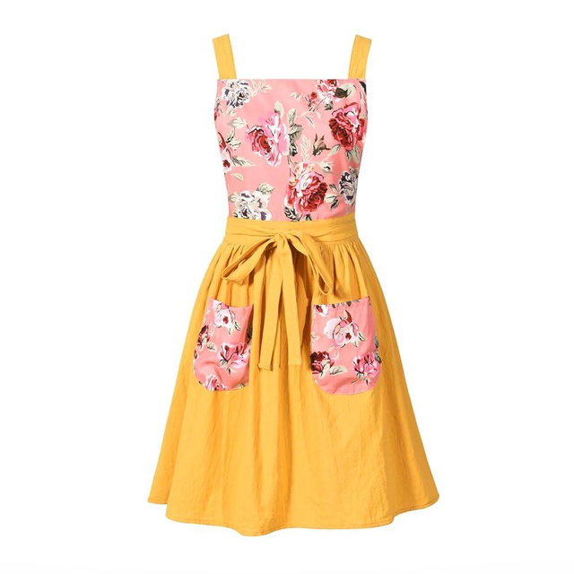 Pinknoke Vintage Pinafore Apron Dress for Women with Pockets Cute Floral Chef Aprons for Kitchen Cooking Baking Gardening