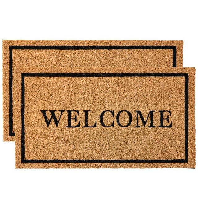 KANKUN Coco Coir Door Mat with Heavy Duty Backing, Welcome Doormat (17" x 30"), Doormat Entrance (Pack of 2 - Welcome)