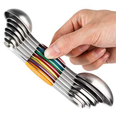 YellRin Magnetic Measuring Spoons Set of 7 Stainless Steel Double Sided Stackable Teaspoon Tablespoon for Measuring Dry and Liquid Ingredients