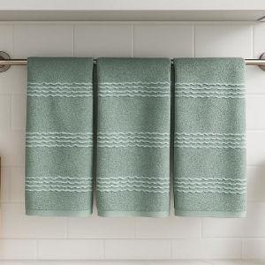 Sage Green Kitchen Dish Towels: 100% Cotton Cloth Soft Cleaning Drying Absorbent Textured Terry Loop, Set of 3 28" x 18" Multipurpose for Everyday Use