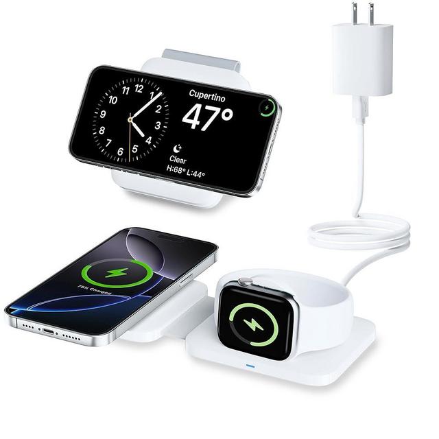 2 in 1 Apple Charging Station for iPhone & Apple Watch, Foldable Wireless Charger for Multiple Devices, Fast Magnetic Charging Dock for iPhone 16/15/14/13/12 Series, Apple Watch Ultra/10/9/8/7/6