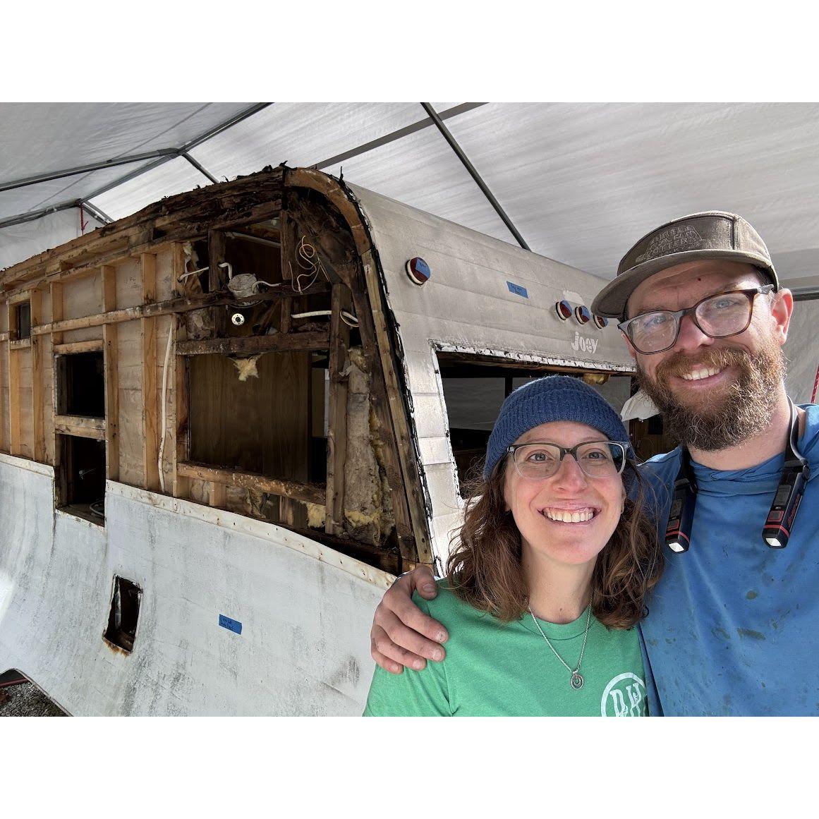Mike and Allie learning how to remodel a camper