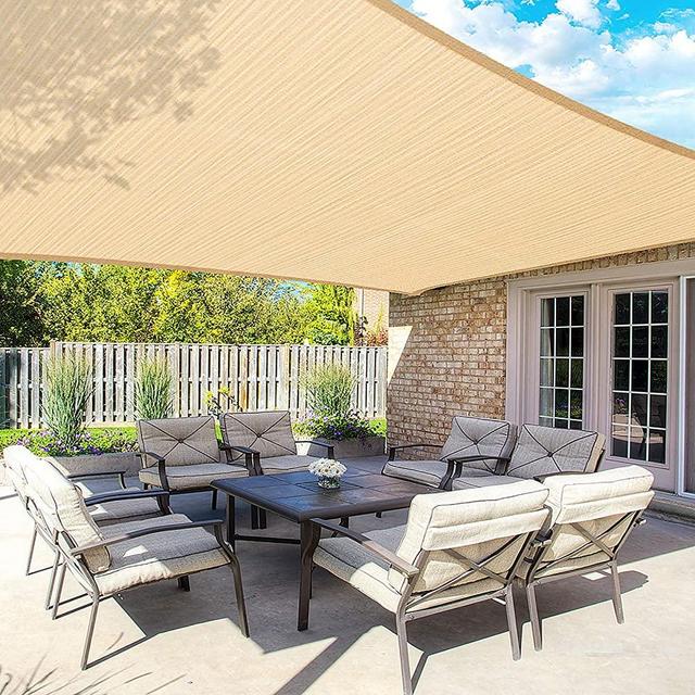 MOVTOTOP Sun Shade Sails 10x13 FT Rectangle, 185 GSM Thicker Outdoor Shade Block 95% UV Keep Cool for Deck, Patio, Pergola, Backyard Outdoor (2020 Upgraded Sand&White)
