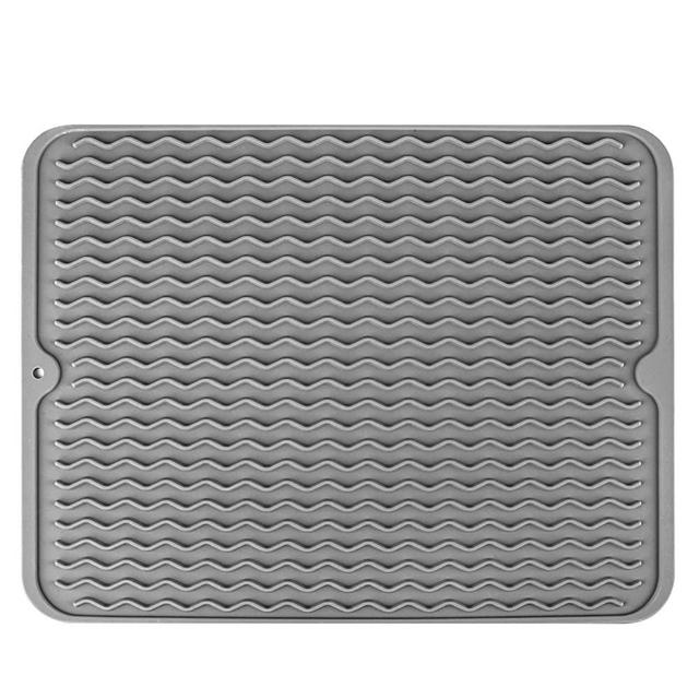 Dish Drying Mat, McoMce Drying Mat, Eco-Friendly Silicone Dish Mat, Dishwasher Safe Kitchen Drying Mat, Easy Clean Heat Resistant Trivet Silicone Drying Mat, Grey Dish Drying Mats for Kitchen Counter
