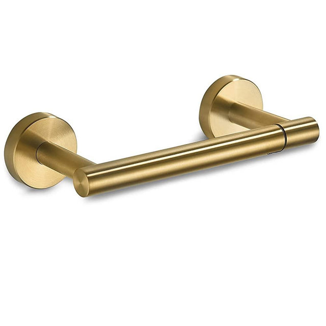 FORIOUS Toilet Paper Holder Suitable for Any Place, Brushed Gold Toilet Paper Holder Wall Mounted, Double Post Pivoting Toilet Paper Holder Gold SUS 304 Stainless Steel