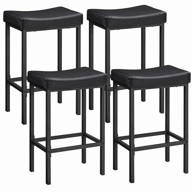HOOBRO Bar Stools,Set of 4 Bar Chairs, Counter Height Stools, Saddle Barstools, Set of 4 Kitchen Stools, 24.8 Inches Barstools, 2.4" Thick Upholstery, for Kitchen, Dining Room, Black BB10BYP401