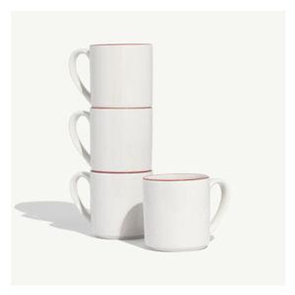 Made In Cookware - Set of 4 - Coffee Mug Set - 12 oz - White With Red Rim - Porcelain England - Dishwasher and Microwave Safe