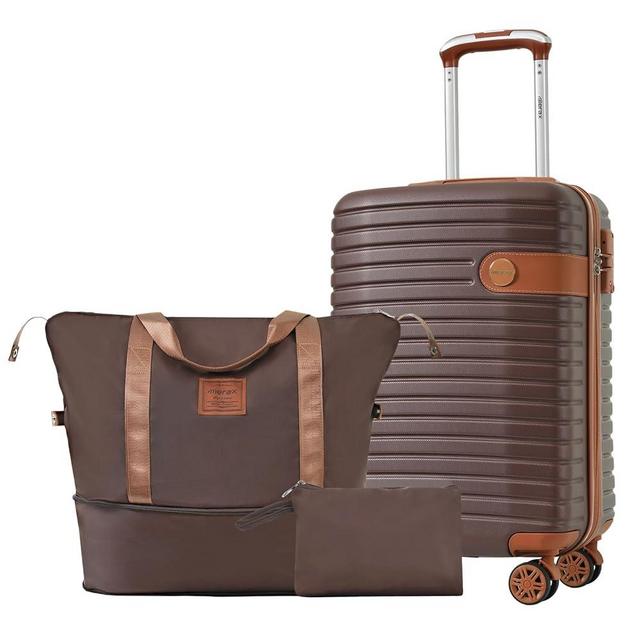 Merax Luggage Sets 3 Piece Carry on Luggage 22x14x9 Airline Approved, ABS Lightweight Hardside Suitcases With Wheels, TSA Lock (Brown, 20 Inch)