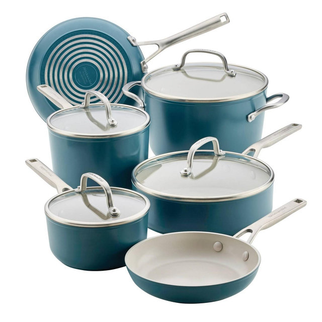 KitchenAid 10pc Hard-Anodized Ceramic Induction Cookware Set Agave