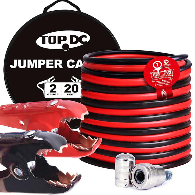 TOPDC 2 Gauge 20 Feet Jumper Cables for Car, SUV and Trucks Battery, Heavy Duty Automotive Booster Cables for Jump Starting Dead or Weak Batteries with Carry Bag(TD-P0220)
