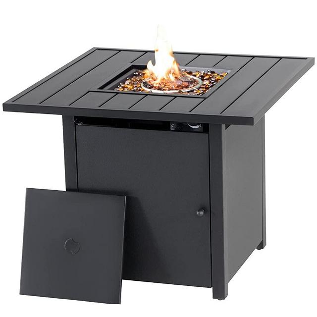 28 Inch Gas Propane Fire Pit,40000BTU Outdoor Auto-Ignition Rectangular Fire Table,CSA Certification Patio Table with Lid for Backyard, Garden, Camping,Courtyard,Deck (Square-28 inch)