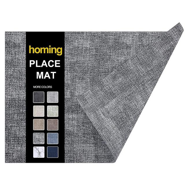 homing Faux Leather Heat Resistant Placemats Set of 6 – Waterproof Wipeable Dining PU Place Mats for Indoor & Outdoor, Easy to Clean - Smokey Grey