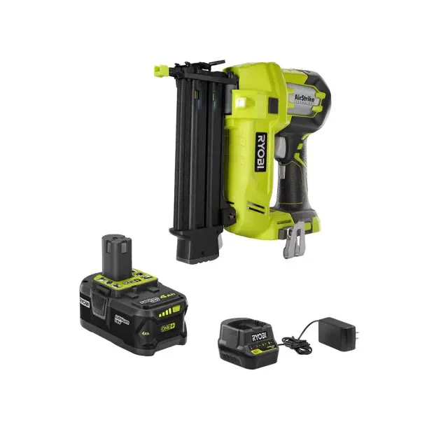 ONE+ 18V Cordless AirStrike 18-Gauge Brad Nailer with Sample Nails, (1) 4.0 Ah Battery and Charger