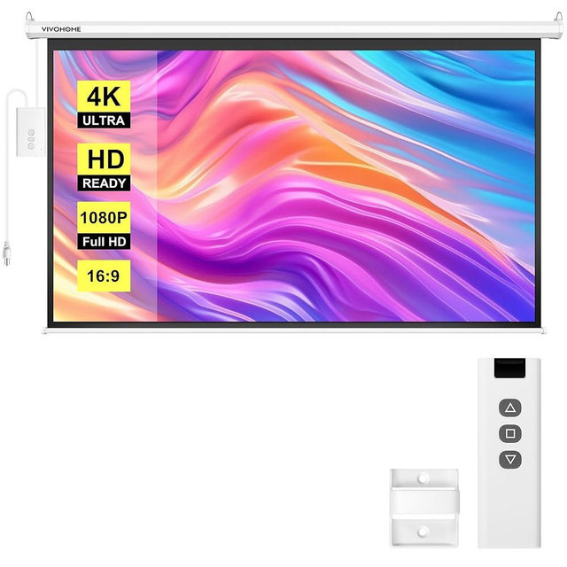 VIVOHOME Motorized Projector Screen with Remote, 16:9 100 Inch Auto Electric Projection Screen, HD 4K Movie Screen for Home Theater, Cinema, Office (87 x 49 White)