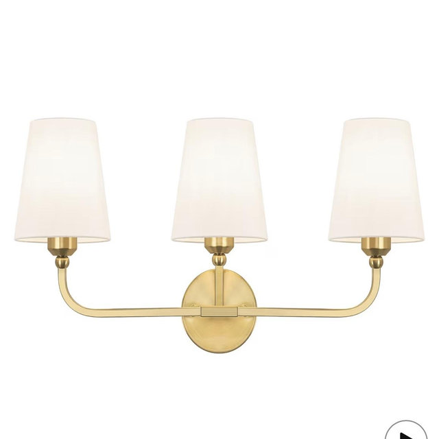 Bathroom Vanity Light, Brushed Gold Bathroom Light Fixtures, 3-Light Lighting Fixtures Over Mirror, Modern Wall Sconce with Flared White Fabric Shade, E26 Socket(ETL Listed)