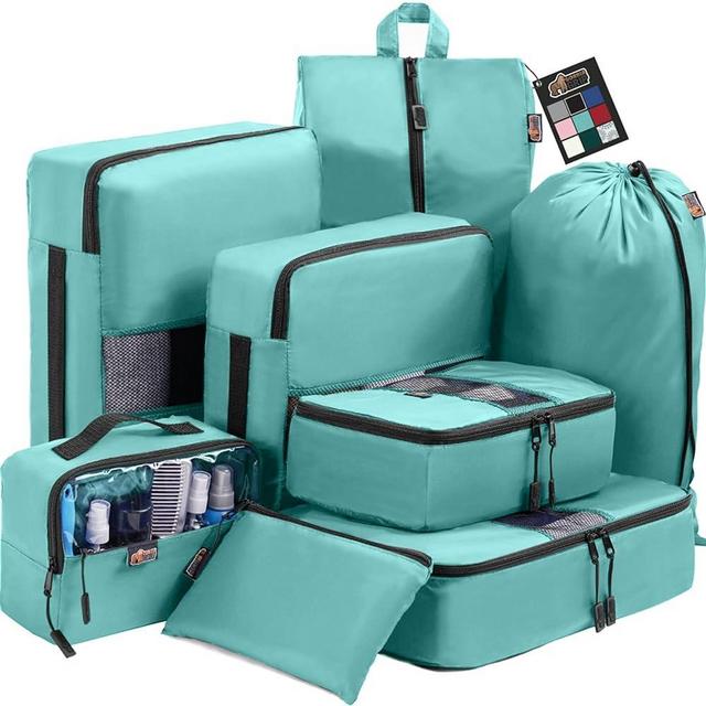 Gorilla Grip 8 Piece Packing Cubes Set, Space Saving Organizers for Suitcases and Luggage, Mesh Window Bags, Travel Essentials for Carry On, Clothes, Shoes, Toiletry Accessories with Zipper, Turquoise