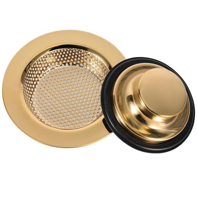 RQYEKDO Kitchen Sink Strainers Sink Stopper Kits, Stainless Steel Sink Drain Strainer Set, Large Wide Rim 4.5" Diameter Food Catcher Garbage Disposal Plug for Most Sink Drains Basket Filter (Gold)